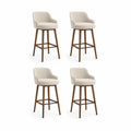 Lot de 4 tabourets de bar rembourrés en tissu beige, pieds en bois et repose-pieds en métal, 54 × 56 × 102 cm, hauteur d’assise 70 cm