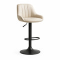 Tabouret de bar réglable et pivotant en similicuir PU beige et métal noir avec dossier, accoudoirs et repose-pieds, 52 × 51 × 86-107 cm