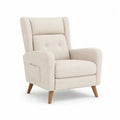 Fauteuil de salon 1 place en tissu beige clair avec dossier haut et pieds en bois, 75 × 88 × 101 cm