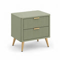 Table de chevet rectangulaire à 2 tiroirs en MDF peint vert sauge avec pieds en bois massif, 45 × 40 × 50 cm