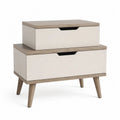 Table de chevet rectangulaire en bois à 2 tiroirs, blanc cassé et chêne clair, 60 × 39 × 66 cm