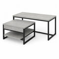 Ensemble de 2 tables basses rectangulaire et carrée en panneaux de particules effet béton et acier noir, 100 × 50 × 50 cm et 50 × 50 × 50 cm