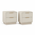 Lot de 2 tables de chevet rectangulaires en MDF avec 2 tiroirs, beige et doré, 50 × 40 × 55 cm