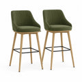 Lot de 2 tabourets de bar en velours vert olive avec dossier, accoudoirs, pieds en bois et repose-pieds en métal, 54 × 56 × 98 cm