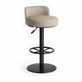Tabouret de bar réglable et pivotant en polyester et acier, assise ronde beige et structure noire, 50 × 52 × 87-108 cm