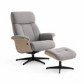 Fauteuil relax pivotant avec repose-pieds, ensemble 2 pièces en microfibre polyester grise, fauteuil 76 x 82 x 103 cm et repose-pieds 51 x 45 x 41 cm