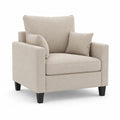 Fauteuil 1 place en polyester effet lin et bois massif, beige et noir, 101 × 89 × 96 cm