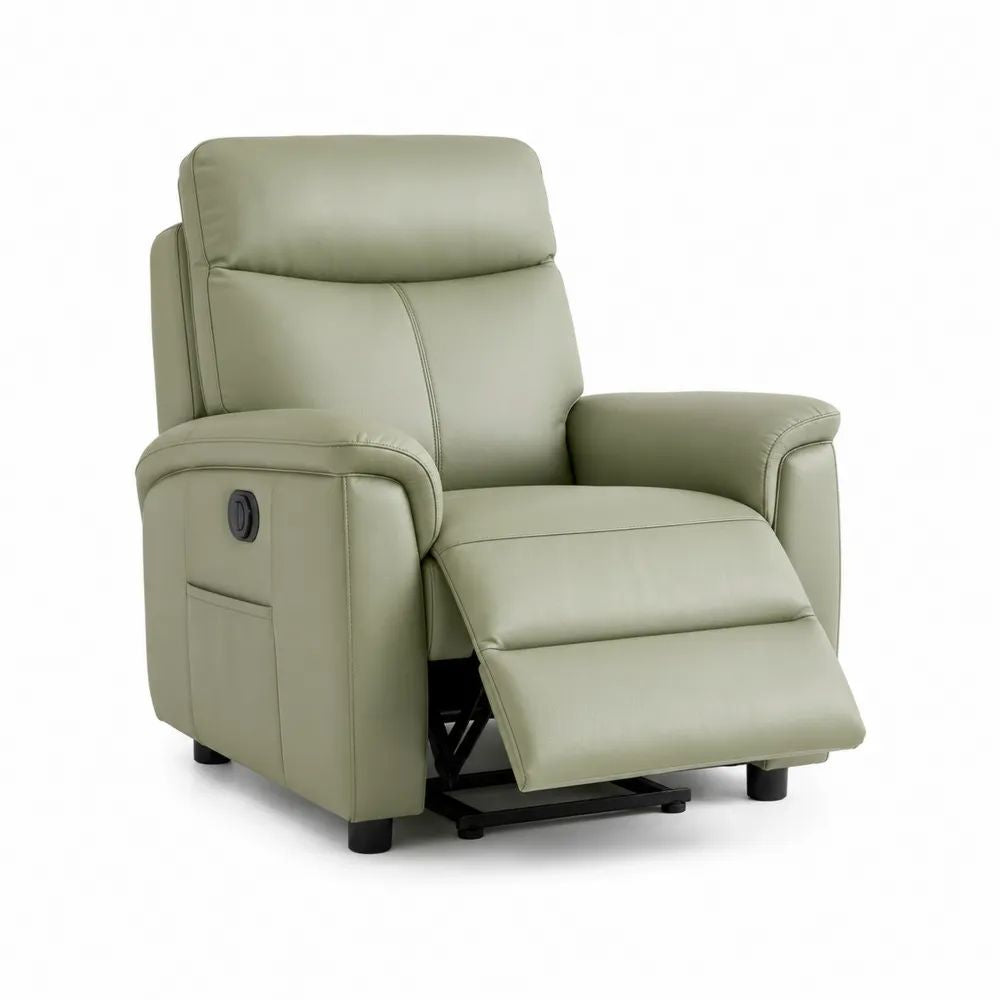 Fauteuil relax manuel en cuir synthétique vert sauge avec repose-pieds, 89 × 94 × 103 cm