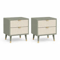 Lot de 2 tables de chevet rectangulaires en MDF vert sauge et crème avec 2 tiroirs, 45 × 35 × 55 cm