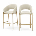 Lot de 2 tabourets de bar en similicuir ivoire et métal doré avec dossier arrondi, 54 × 54 × 95 cm, hauteur d’assise 65 cm