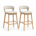 Lot de 2 tabourets de bar en bois naturel et tissu bouclé beige, 50 × 52 × 94 cm, hauteur d’assise 65 cm, dossier arrondi