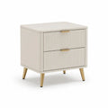 Table de chevet rectangulaire à 2 tiroirs en MDF et acier, beige et doré, 50 × 40 × 55 cm