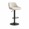 Tabouret de bar réglable et pivotant en similicuir beige avec dossier et pied en acier noir, 52 × 50 × 85–106 cm