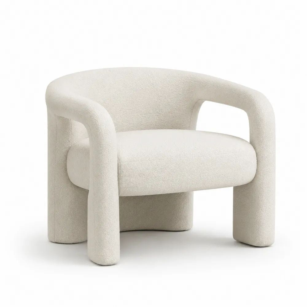 Fauteuil de salon arrondi en tissu crème, 82 × 78 × 73 cm