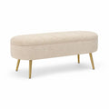 Banquette coffre bout de lit en tissu bouclé crème avec pieds en métal doré, 110 × 40 × 45 cm